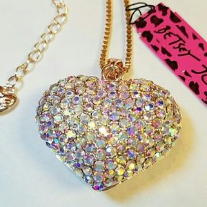 Betsey Johnson Iridescent Crystal Heart Necklace